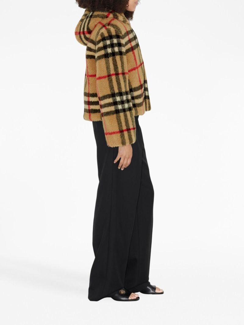 Neutral Vintage Check Hooded Fleece Jacket