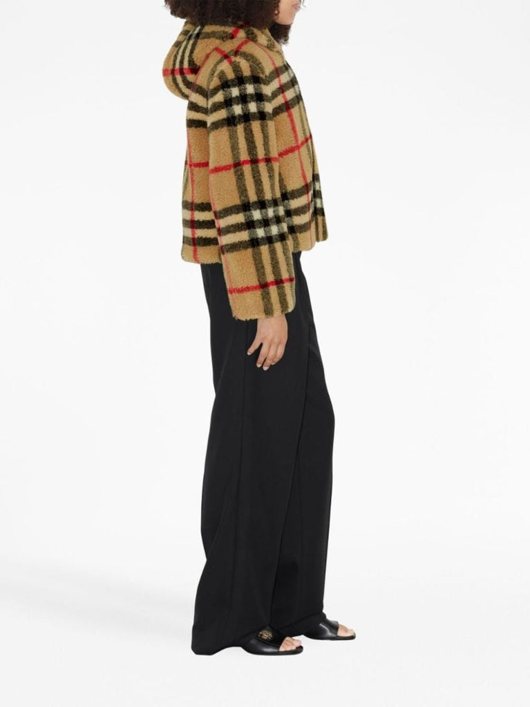 Neutral Vintage Check Hooded Fleece Jacket
