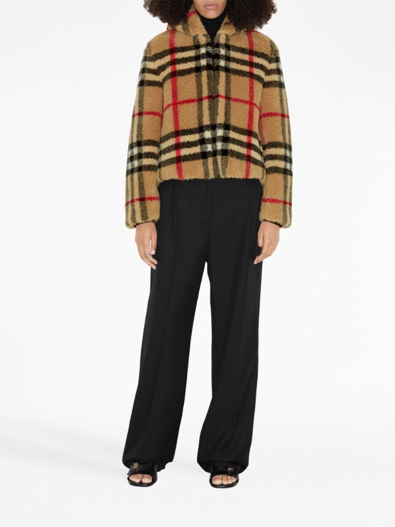 Neutral Vintage Check Hooded Fleece Jacket