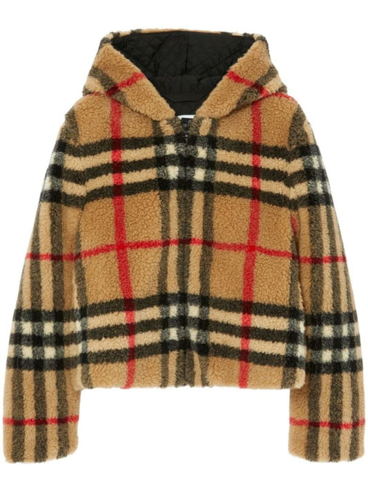 Neutral Vintage Check Hooded Fleece Jacket