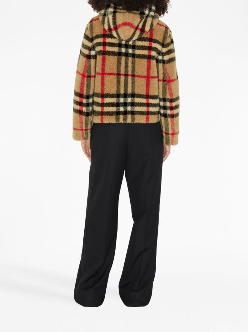 Neutral Vintage Check Hooded Fleece Jacket