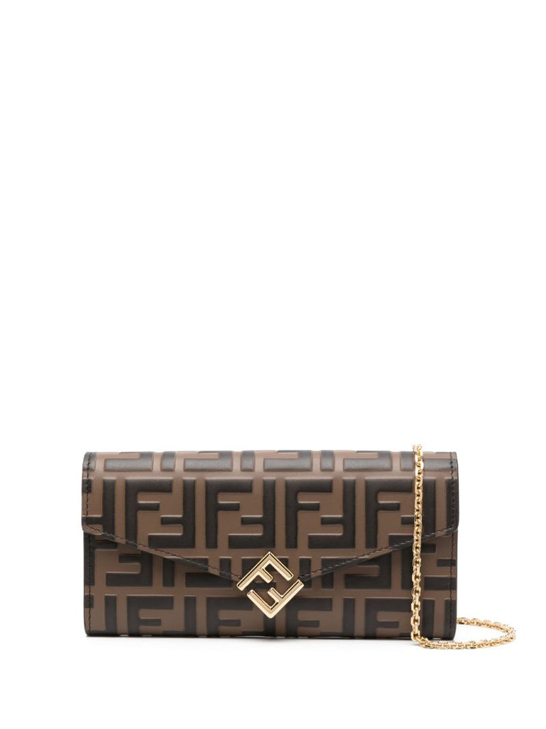 Brown Ff Diamonds Leather Wallet-on-chain