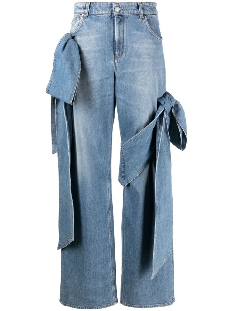 Blue Bow-embellished Boyfriend Jeans
