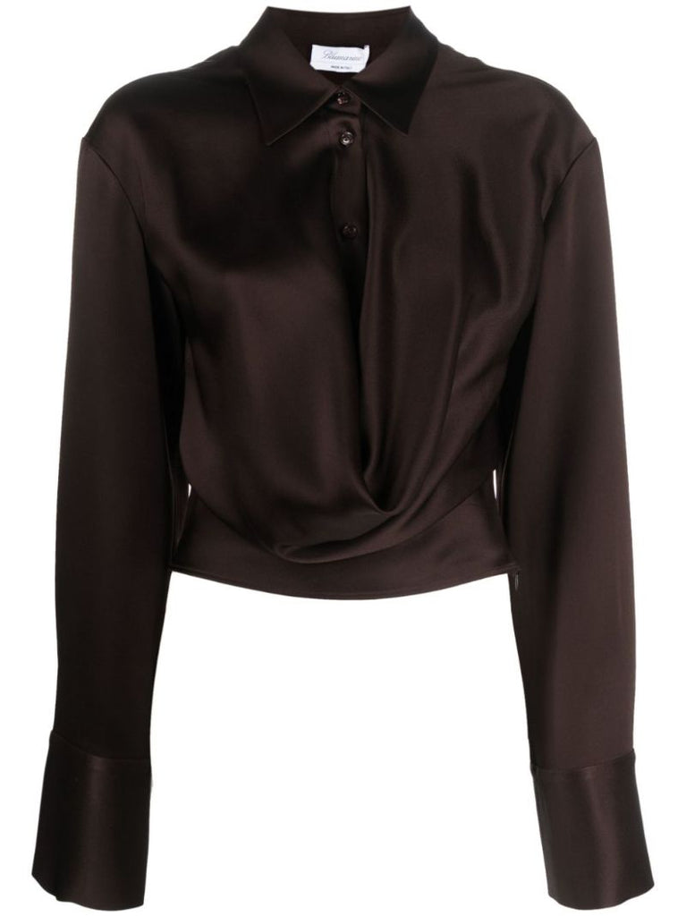 Brown Cropped Satin Shirt