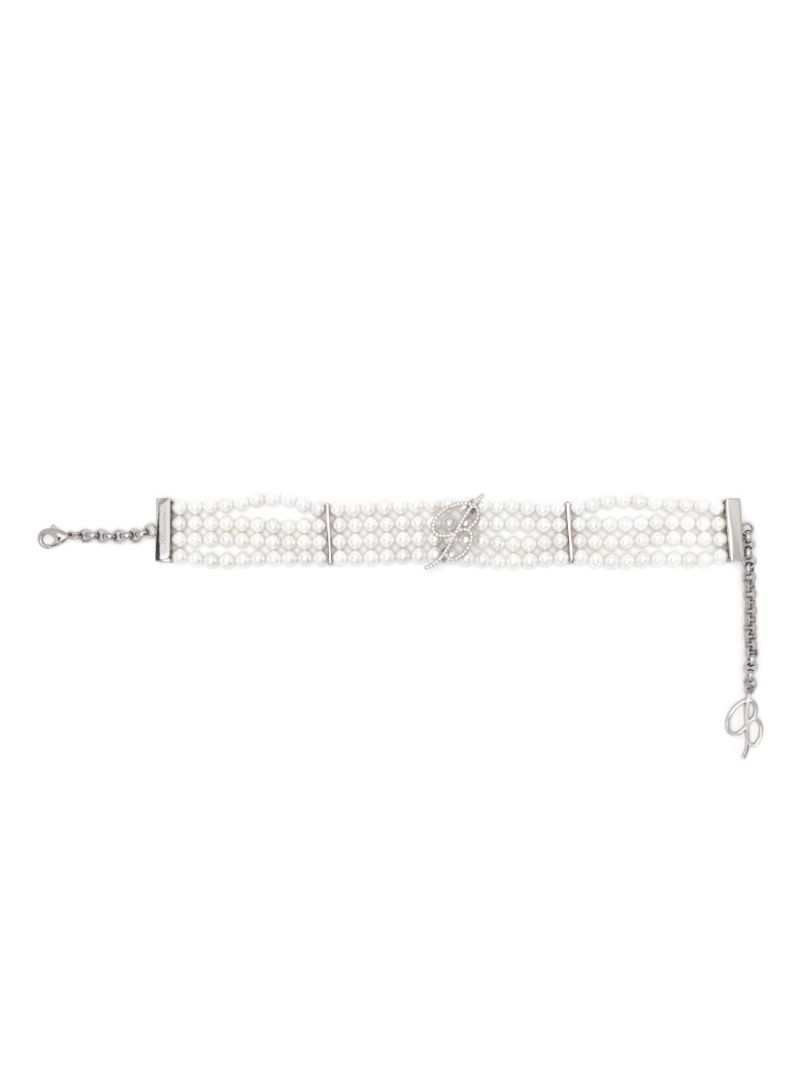 Silver-tone Logo-plaque Pearl Choker Necklace