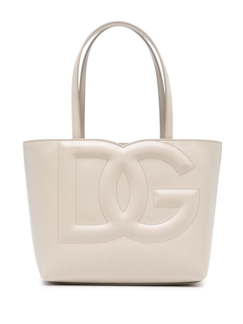Neutral Dg Logo Small Leather Tote Bag