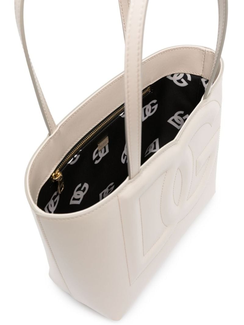 Neutral Dg Logo Small Leather Tote Bag