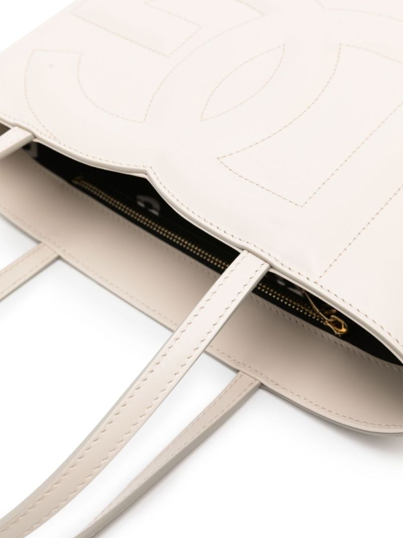 Neutral Dg Logo Small Leather Tote Bag