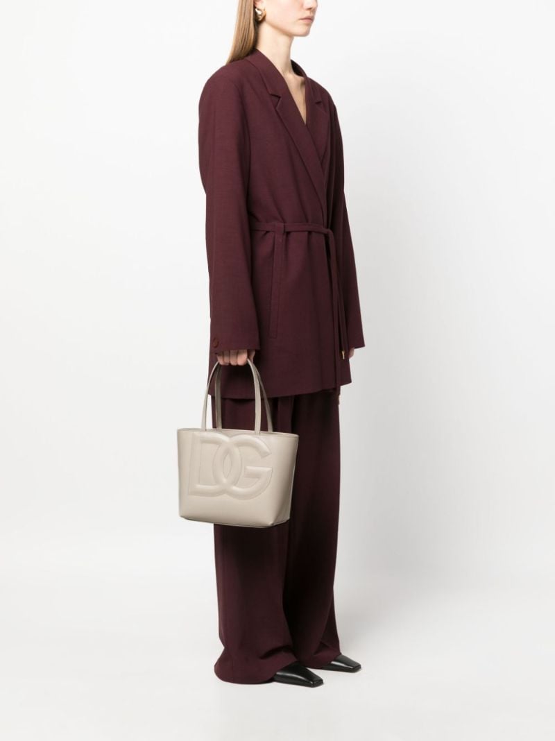 Neutral Dg Logo Small Leather Tote Bag