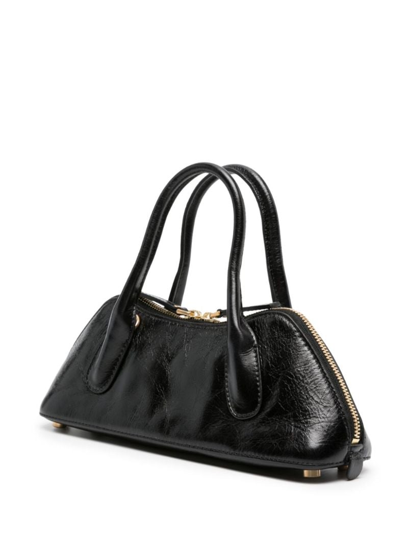 Black Logo Charm Leather Tote Bag
