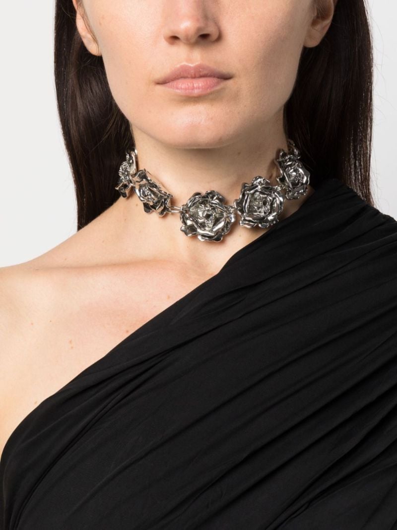 Silver-tone Rose Charm Choker