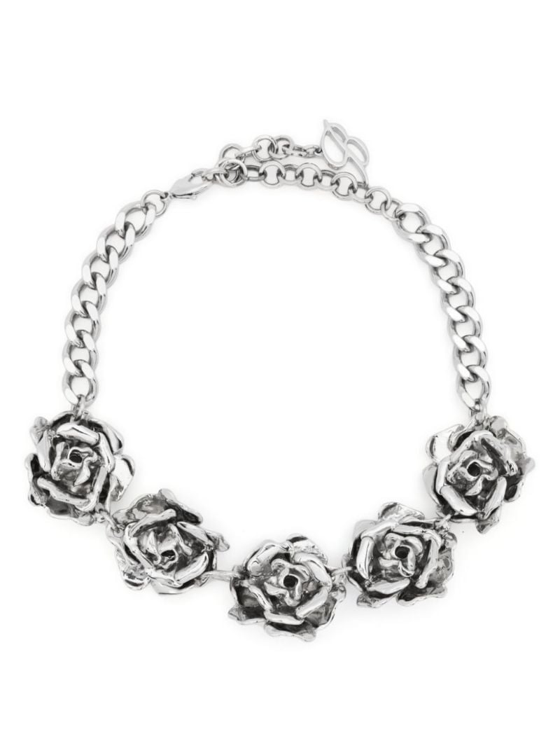 Silver-tone Rose Charm Choker