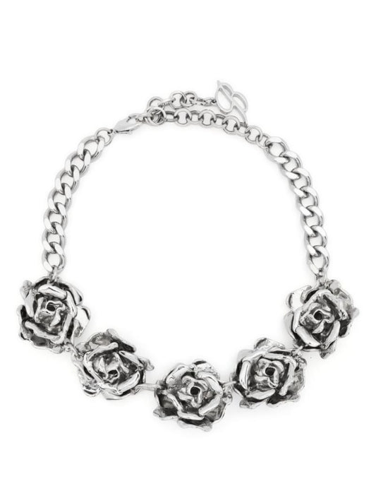 Silver-tone Rose Charm Choker