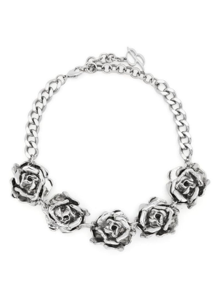 Silver-tone Rose Charm Choker