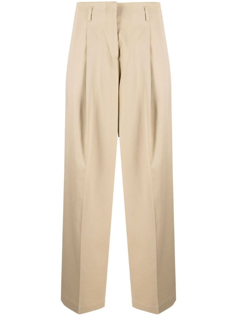 Neutral Straight-leg Wool Trousers