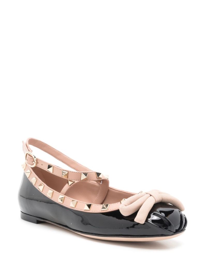 Black Rockstud Bow Ballet Shoes