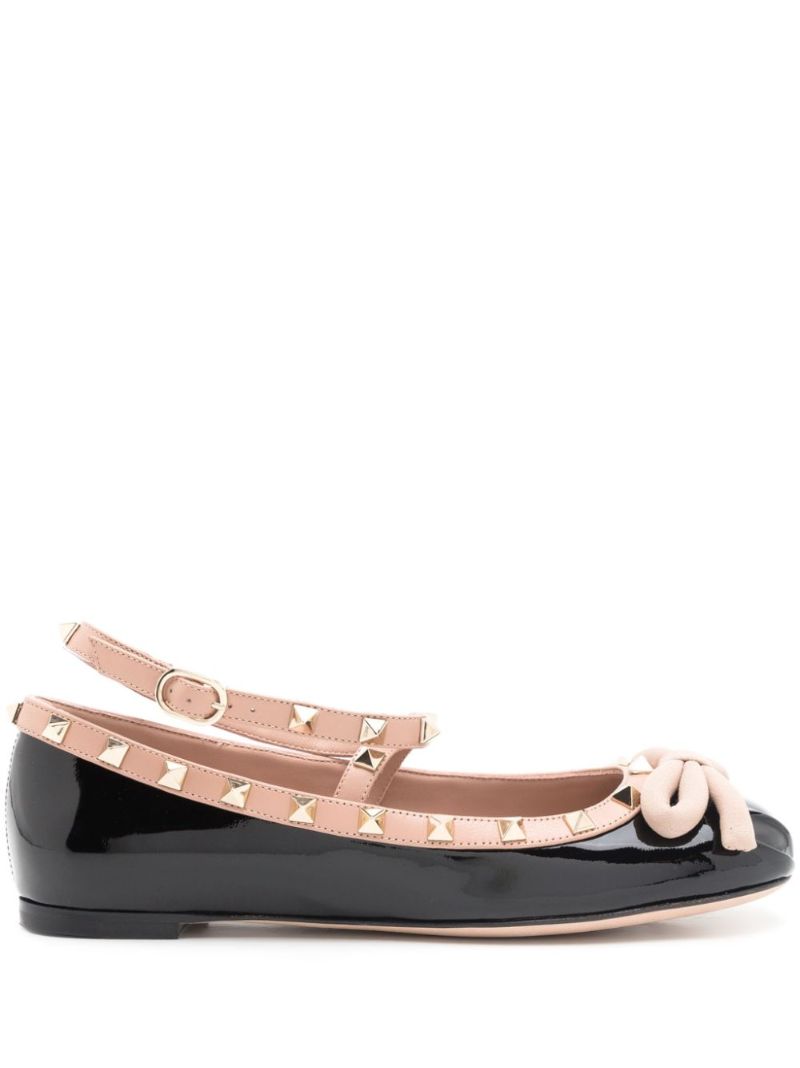 Black Rockstud Bow Ballet Shoes