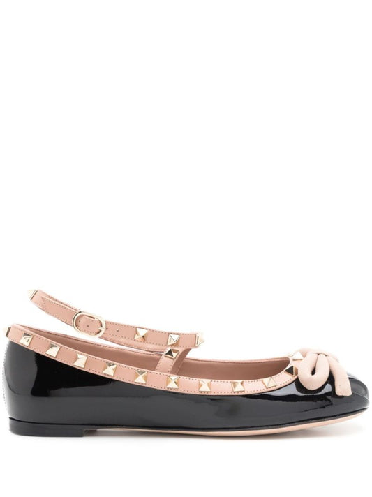 Black Rockstud Bow Ballet Shoes