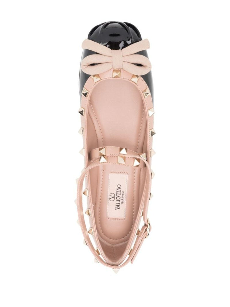 Black Rockstud Bow Ballet Shoes