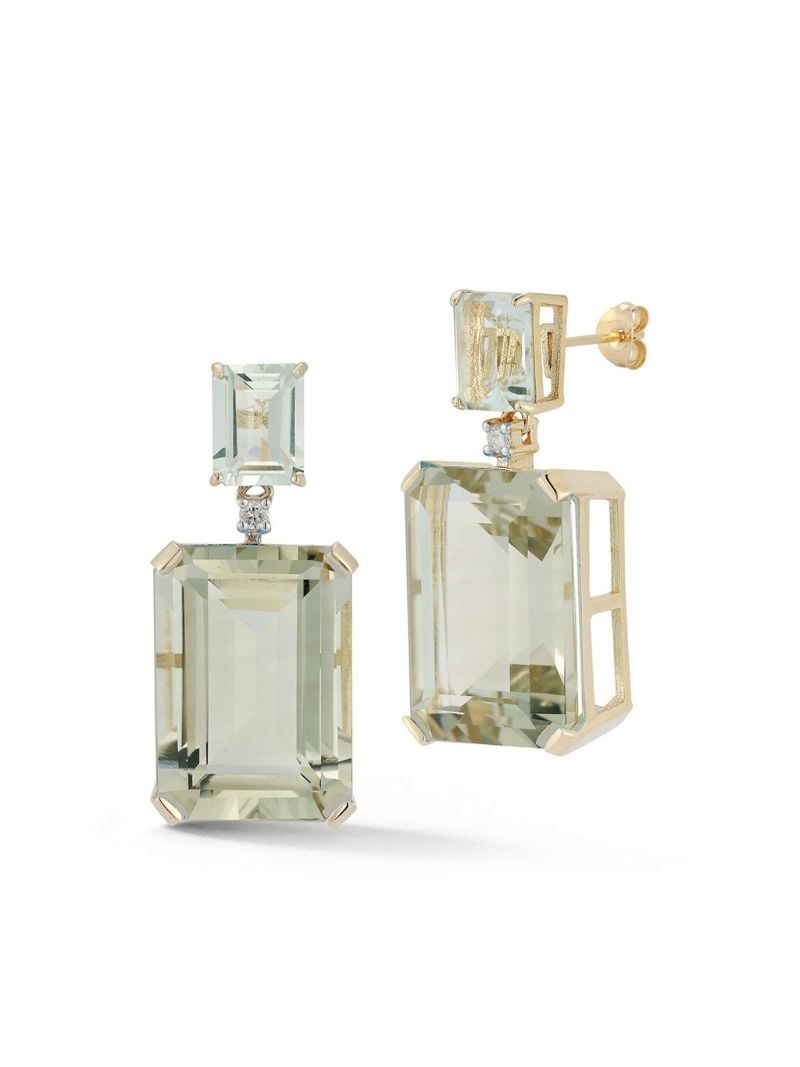 14k Yellow Gold Amethyst and Diamond Drop Earrings