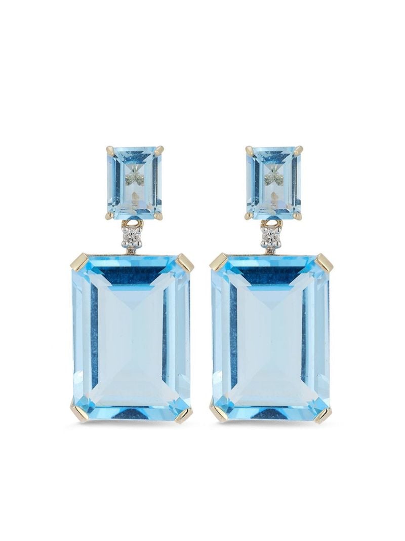 14kt Yellow Gold Diamond and Blue Topaz Dangle Stud Earrings
