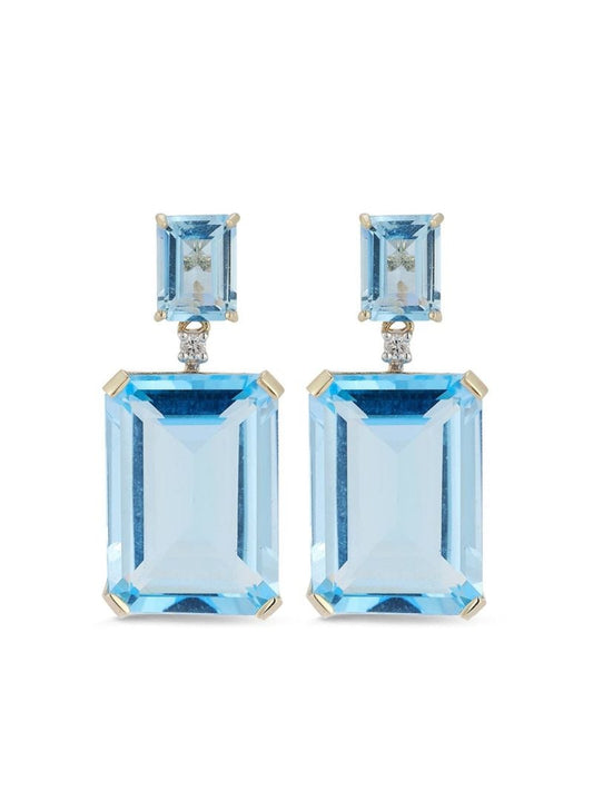 14kt Yellow Gold Diamond and Blue Topaz Dangle Stud Earrings
