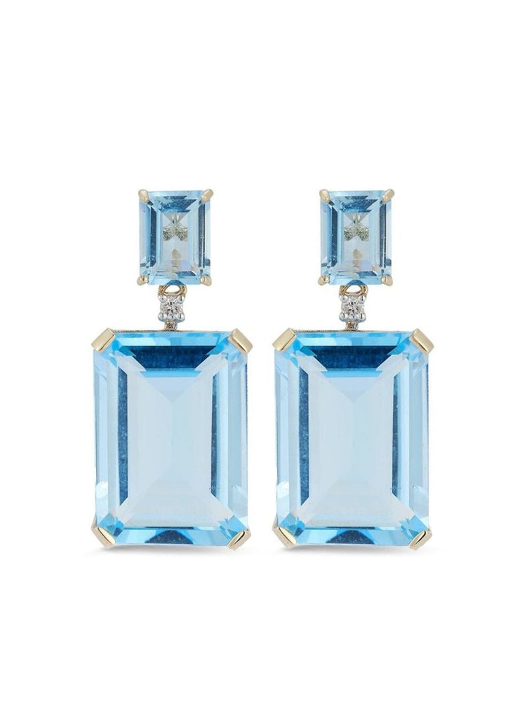 14kt Yellow Gold Diamond and Blue Topaz Dangle Stud Earrings