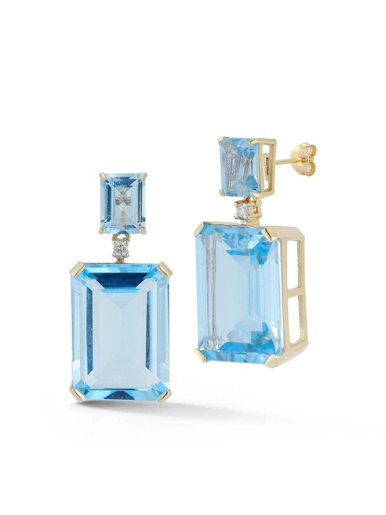 14kt Yellow Gold Diamond and Blue Topaz Dangle Stud Earrings