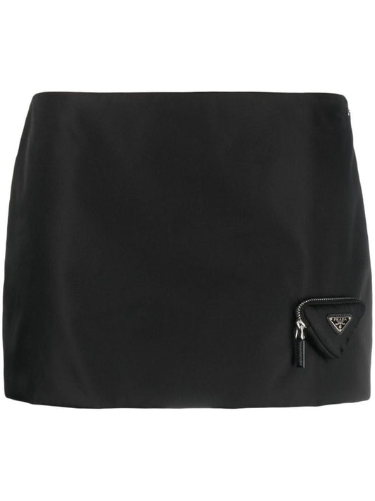 Black Triangle-pouch Re-nylon Mini Skirt