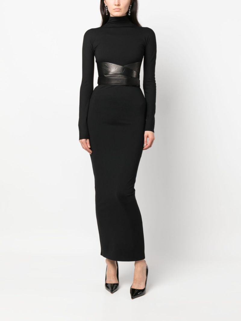 Black Sculpted Belted Maxi Dress