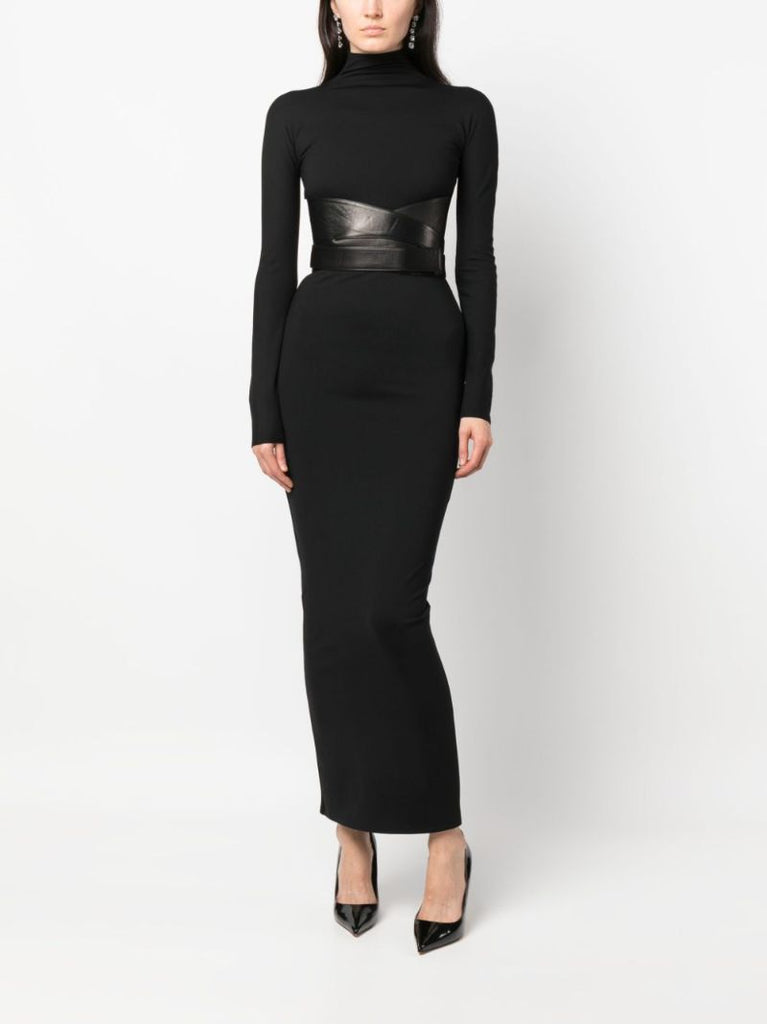 Black Sculpted Belted Maxi Dress