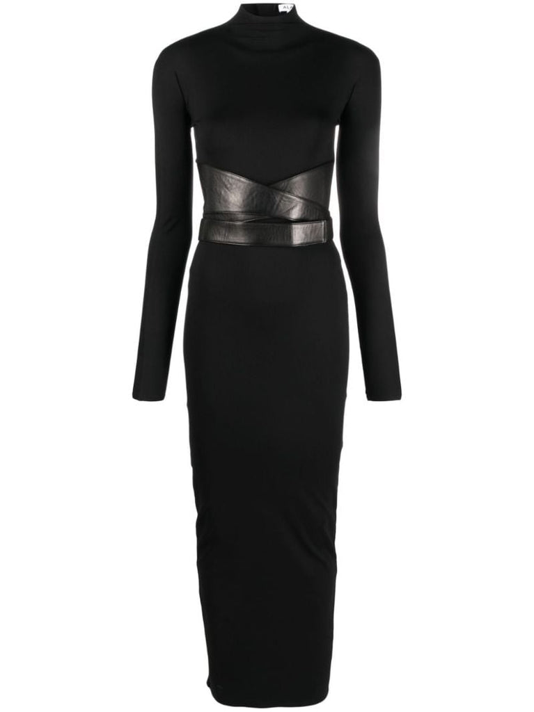 Black Sculpted Belted Maxi Dress