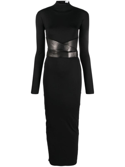 Black Sculpted Belted Maxi Dress