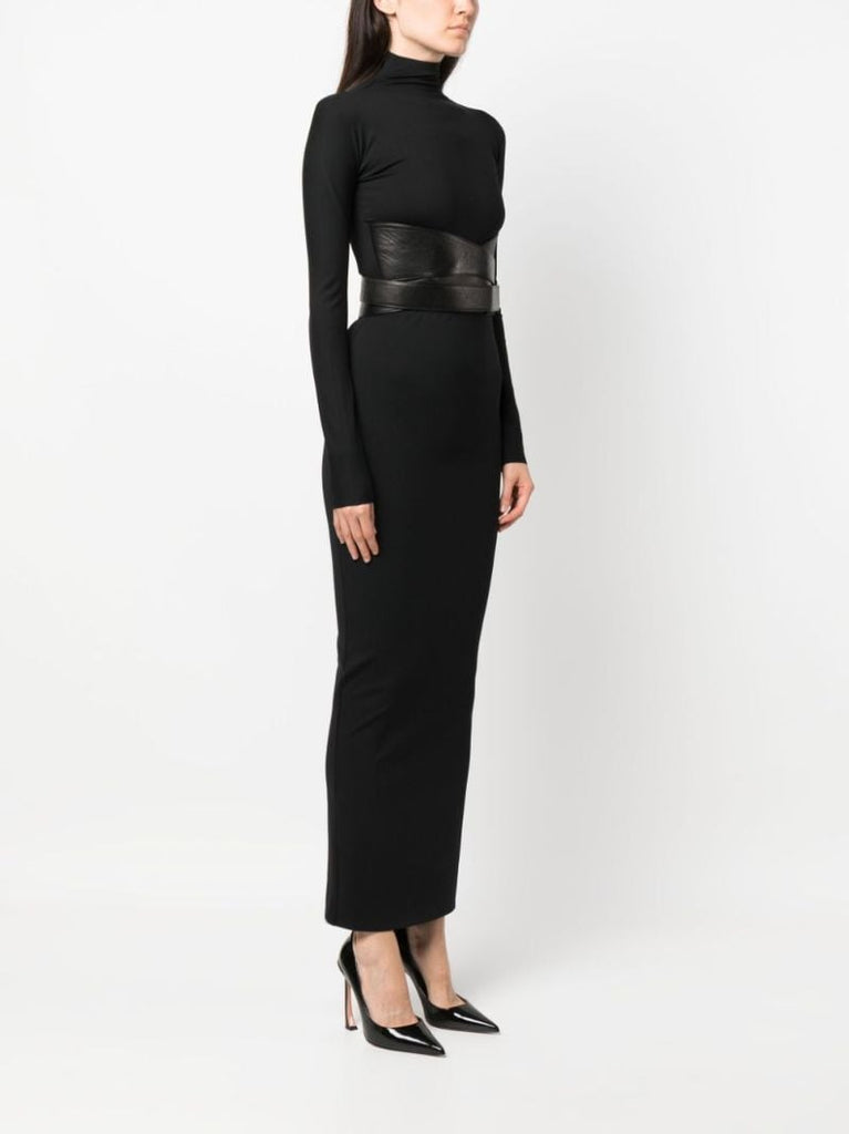 Black Sculpted Belted Maxi Dress