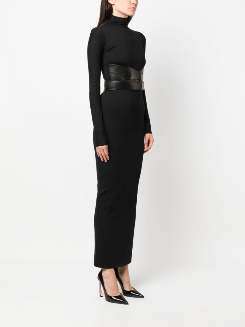 Black Sculpted Belted Maxi Dress