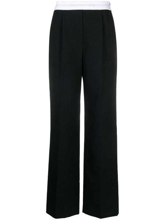 Black Logo-waistband Wool Trousers