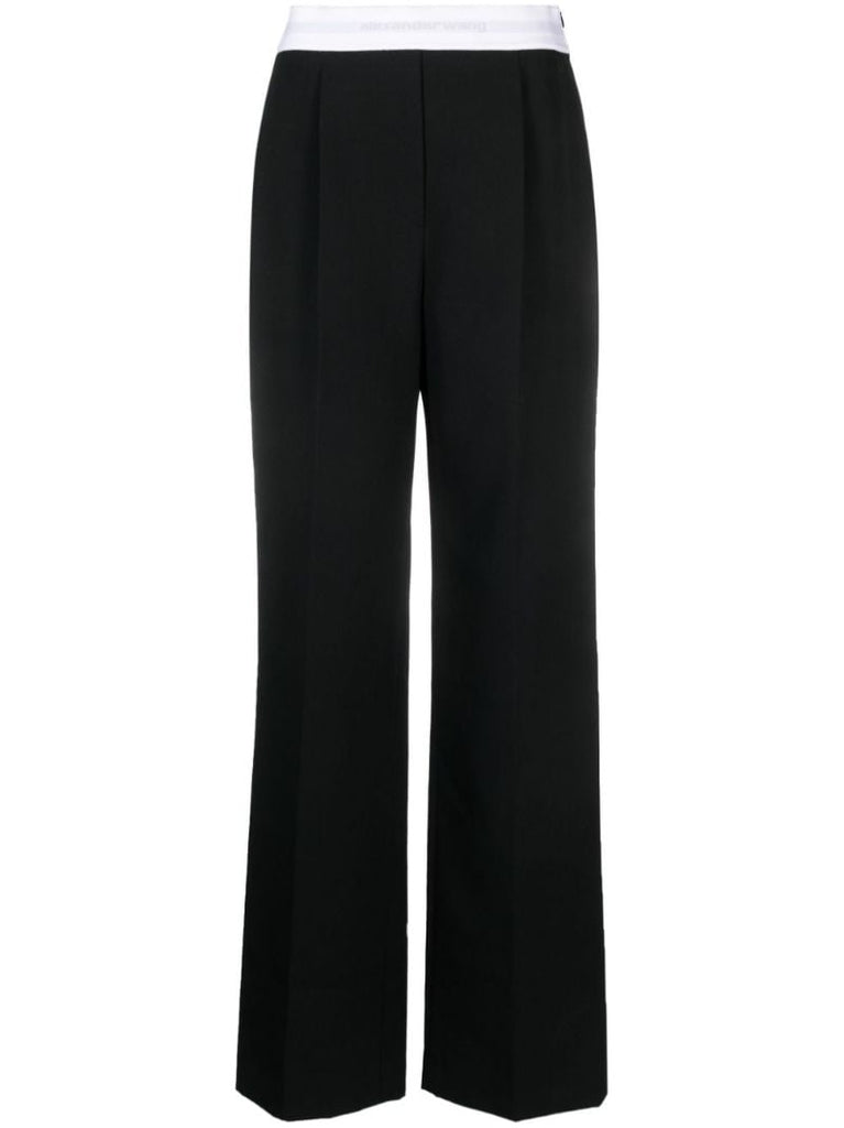 Black Logo-waistband Wool Trousers