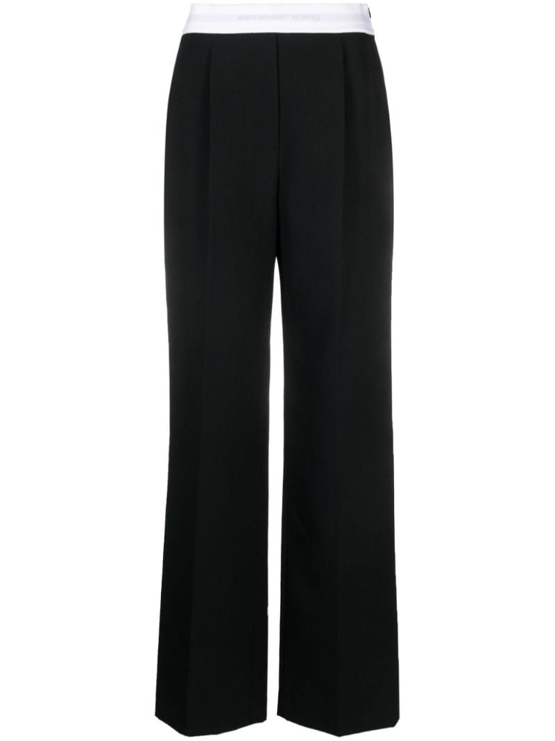Black Logo-waistband Wool Trousers