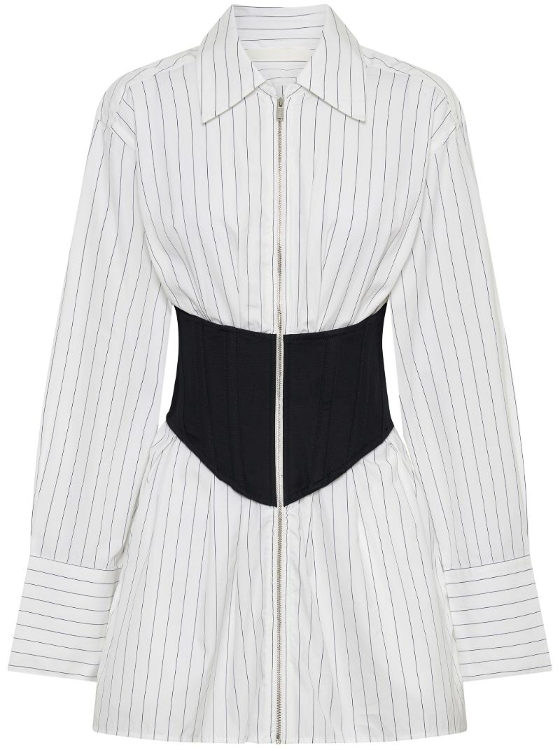 White Zipped Corset Shirt Dress