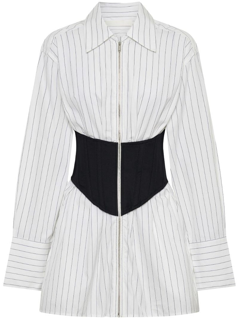 White Zipped Corset Shirt Dress