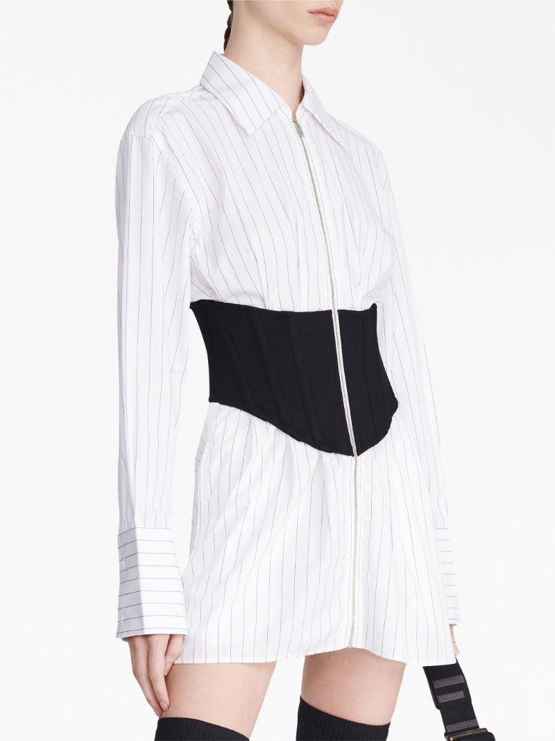 White Zipped Corset Shirt Dress