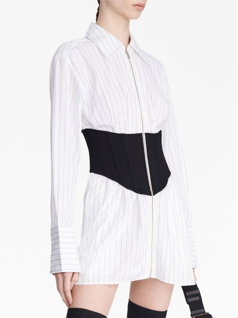 White Zipped Corset Shirt Dress
