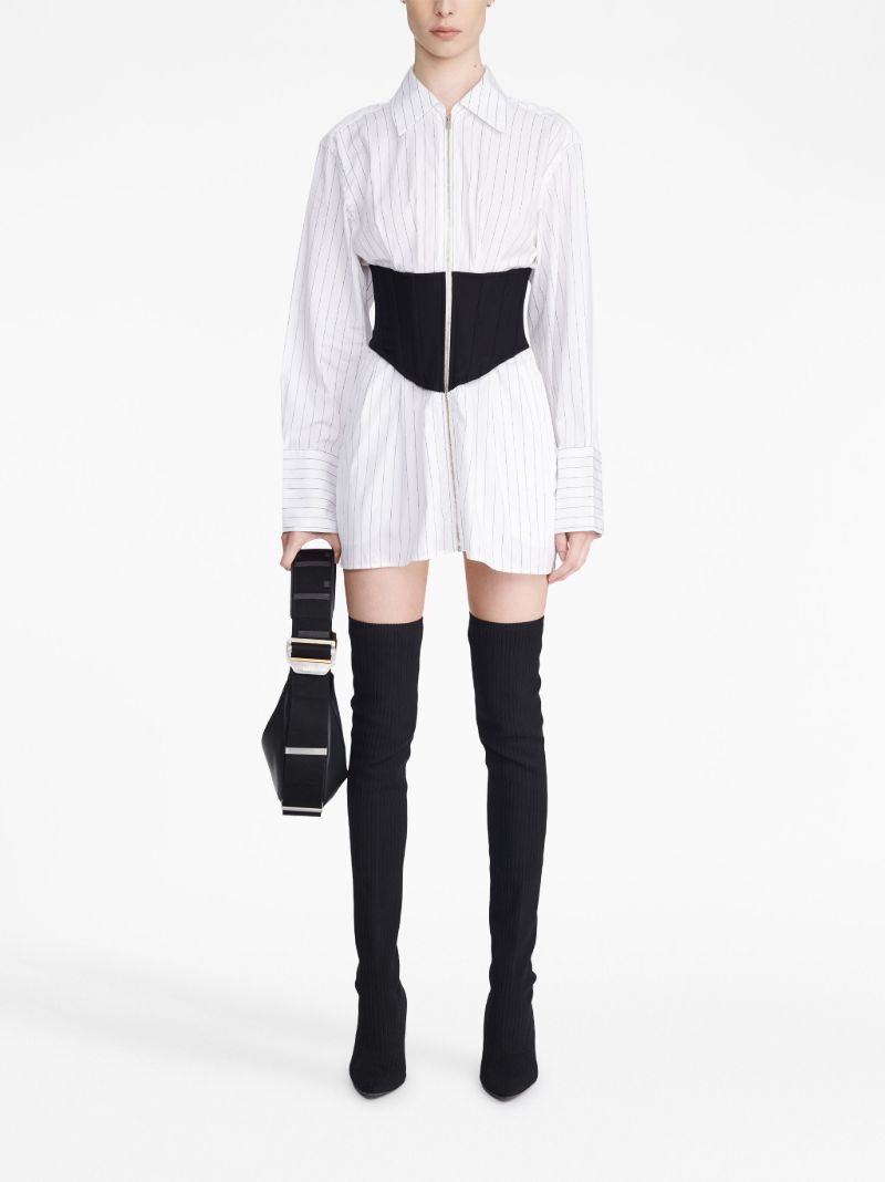 White Zipped Corset Shirt Dress