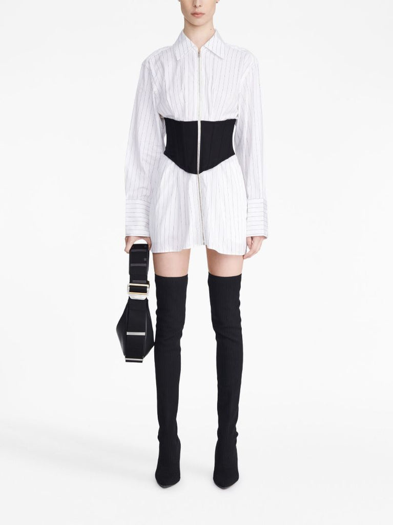 White Zipped Corset Shirt Dress
