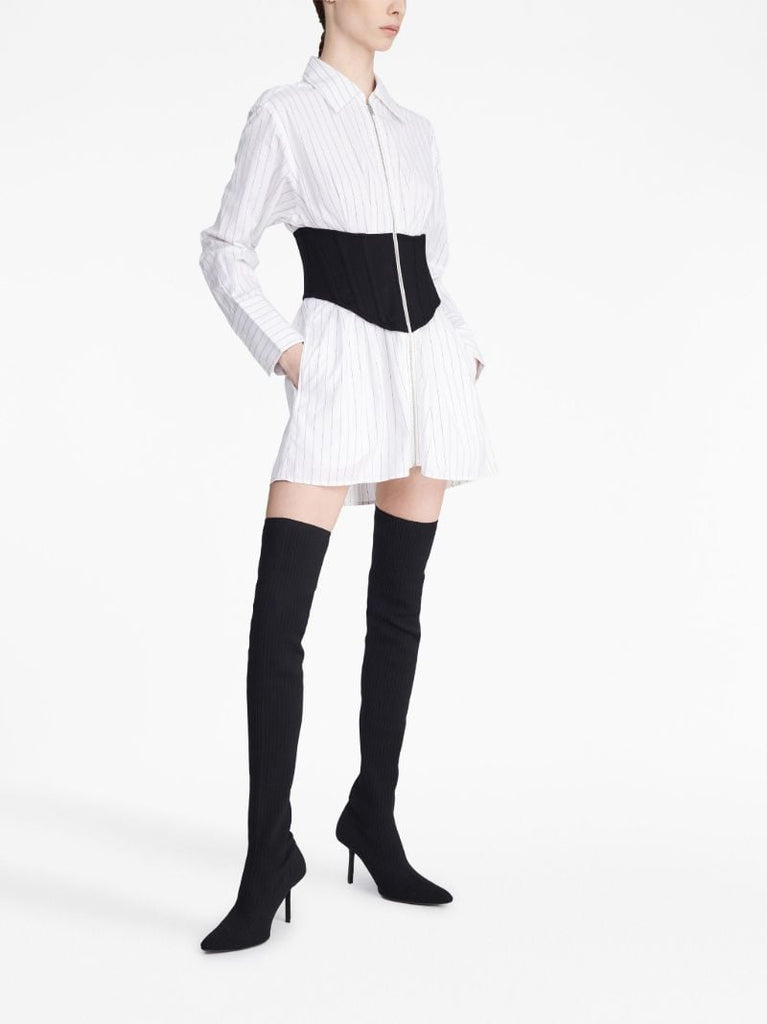 White Zipped Corset Shirt Dress