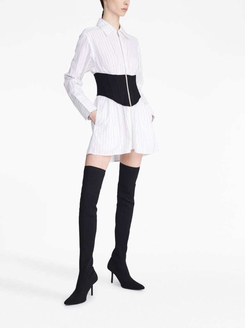 White Zipped Corset Shirt Dress