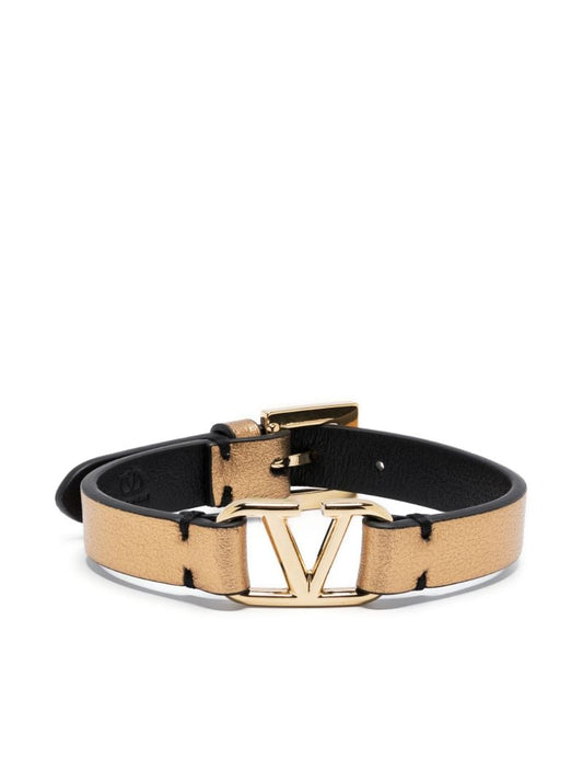 Gold-tone Vlogo Signature Leather Bracelet