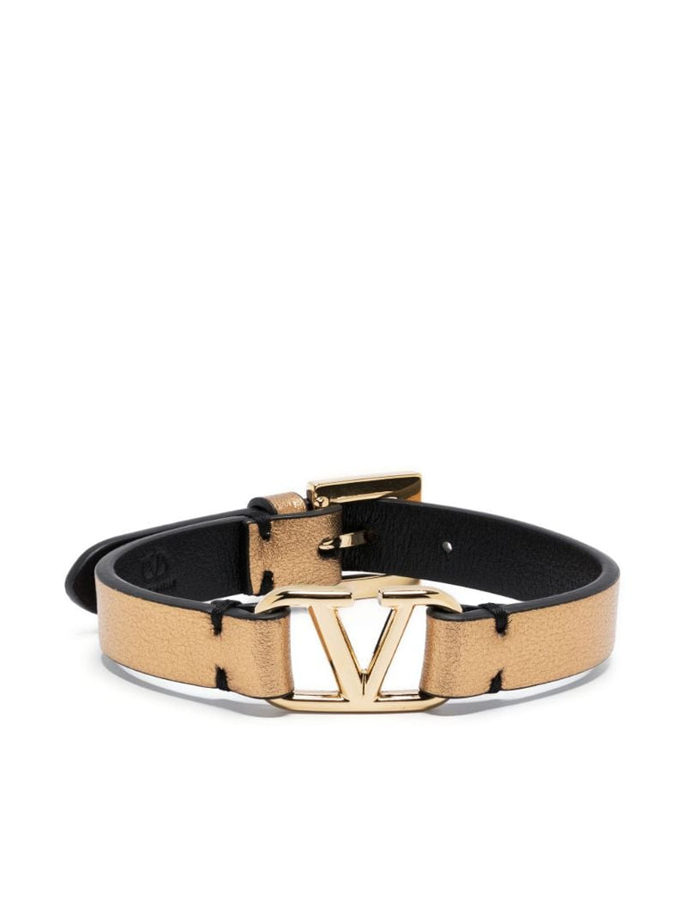 Gold-tone Vlogo Signature Leather Bracelet