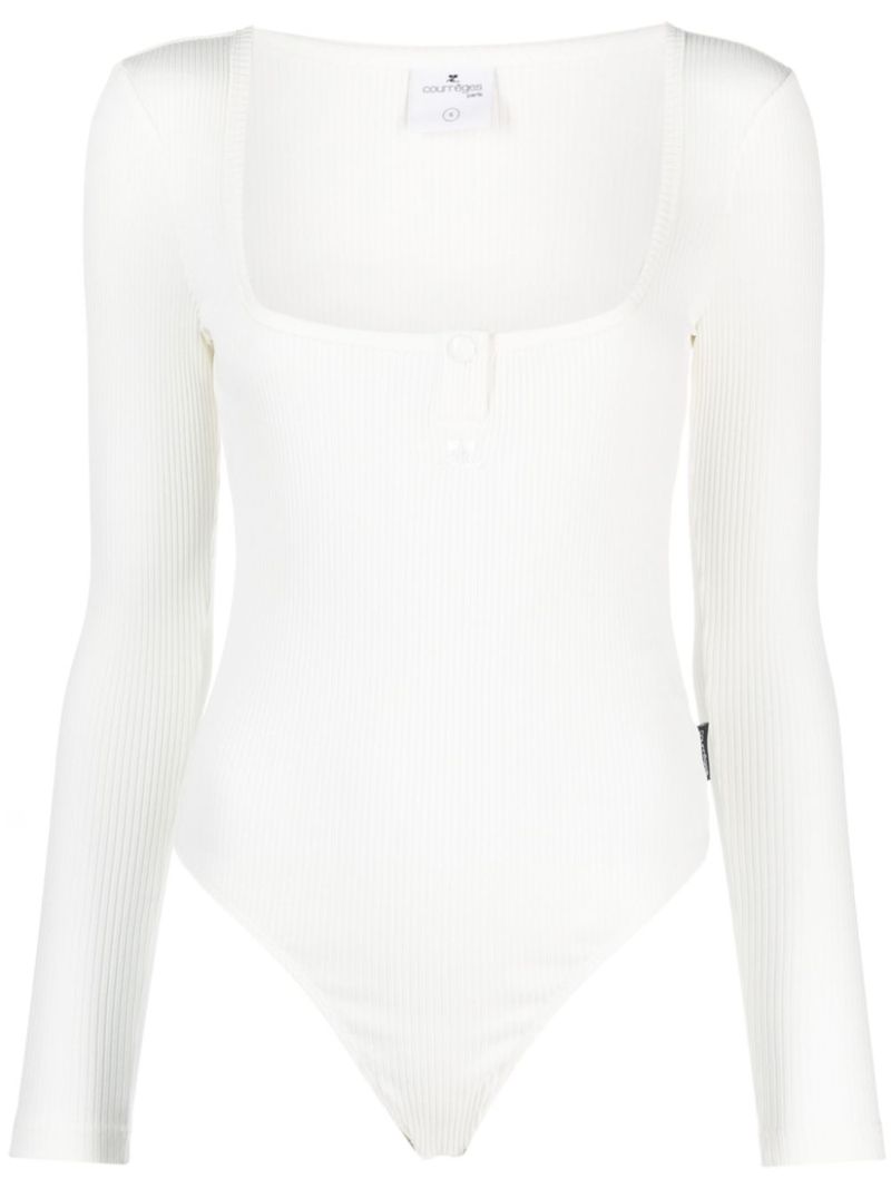 White Logo-patch Ribbed Cotton Bodysuit