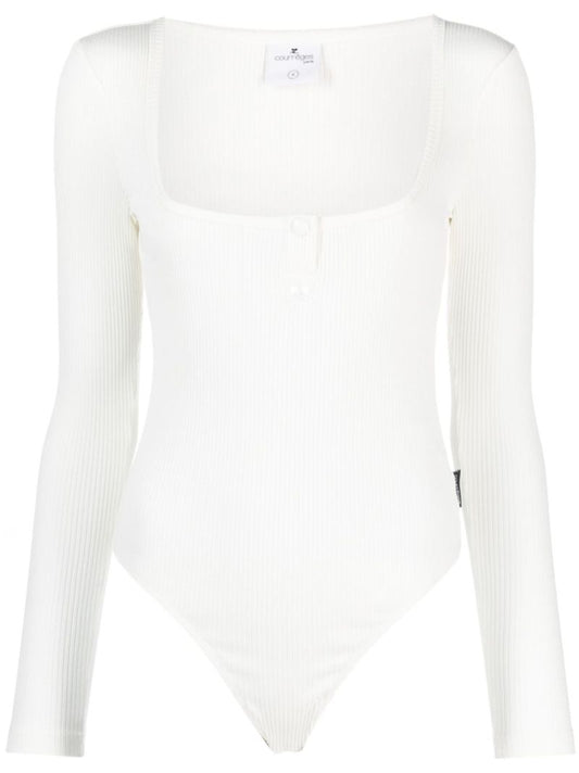 White Logo-patch Ribbed Cotton Bodysuit